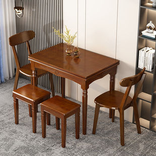 Small Apartment Dining Table New Foldable Solid Wood Chinese Style Multifunctional Telescopic Chair Combination Home Kitchen Dining Table