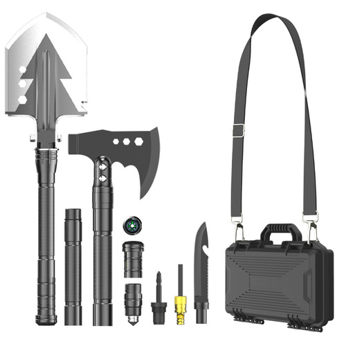 Outdoor ordnance shovel, ax and hammer set, camping camping survival vehicle-mounted manganese steel folding multi-functional engineer shovel