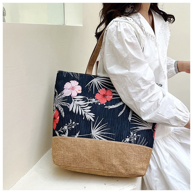 172g Weight Open Closure Type Double Shoulder Straps Strap Type Shoulder Bag Bags Type Travel, Street Occasion Canvas Material Tropical Pattern All Seasons Season Women's Gender Vacation Style Large Size Women's Large Canvas Tropical Vacation Open Shoulder Bag 10