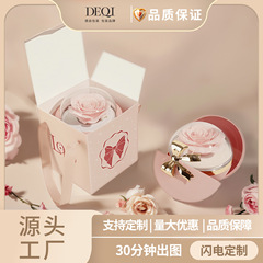跨境玫瑰花礼盒圆形蝴蝶永生花礼品盒求婚戒指耳钉首饰 礼物送女