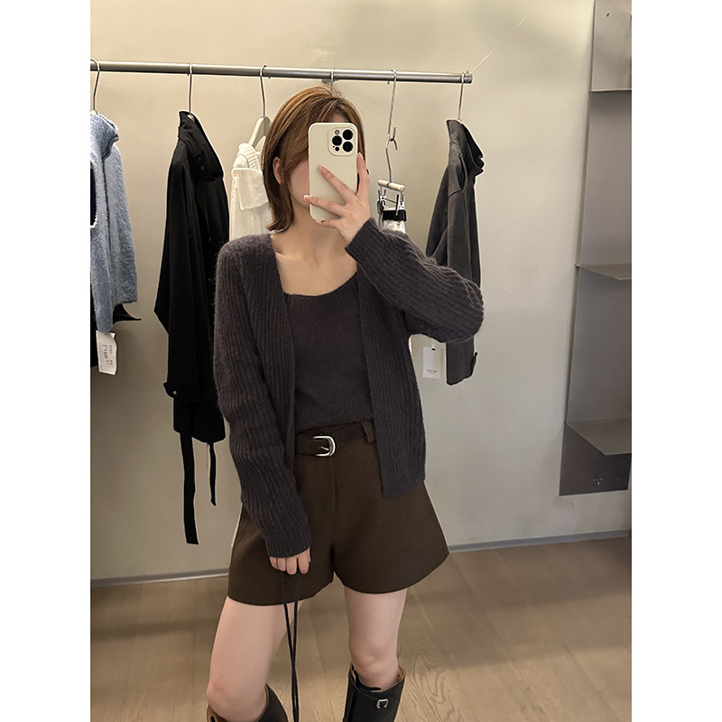 MMC时尚套装女秋冬新款高级感马海毛羊毛毛衣外套+内搭背心两件套|undefined