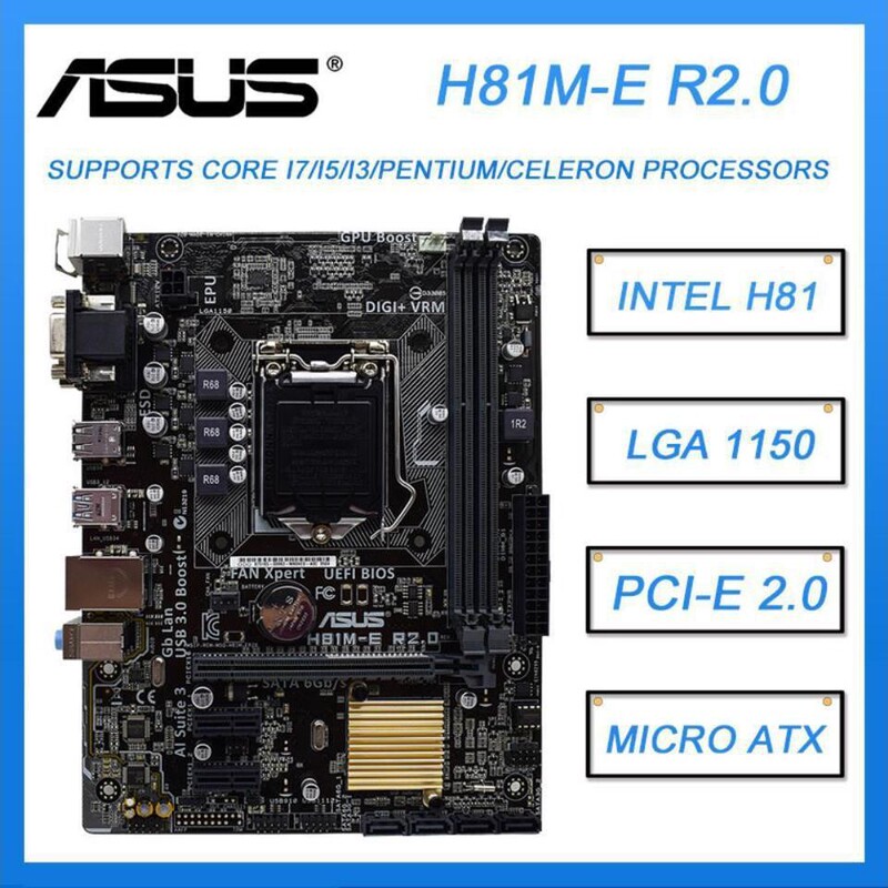 For Asus/Asus H81M-E R2.0 Computer Motherboard H81 Chipset 1150 Pin Memory Ddr3 Matx