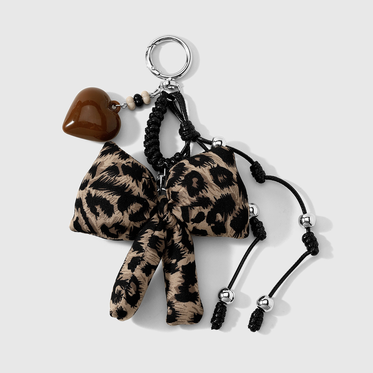 1 retro dulce cool girl marrón leopardo estampado arco arco amor DIY llavero bolsos colgantes