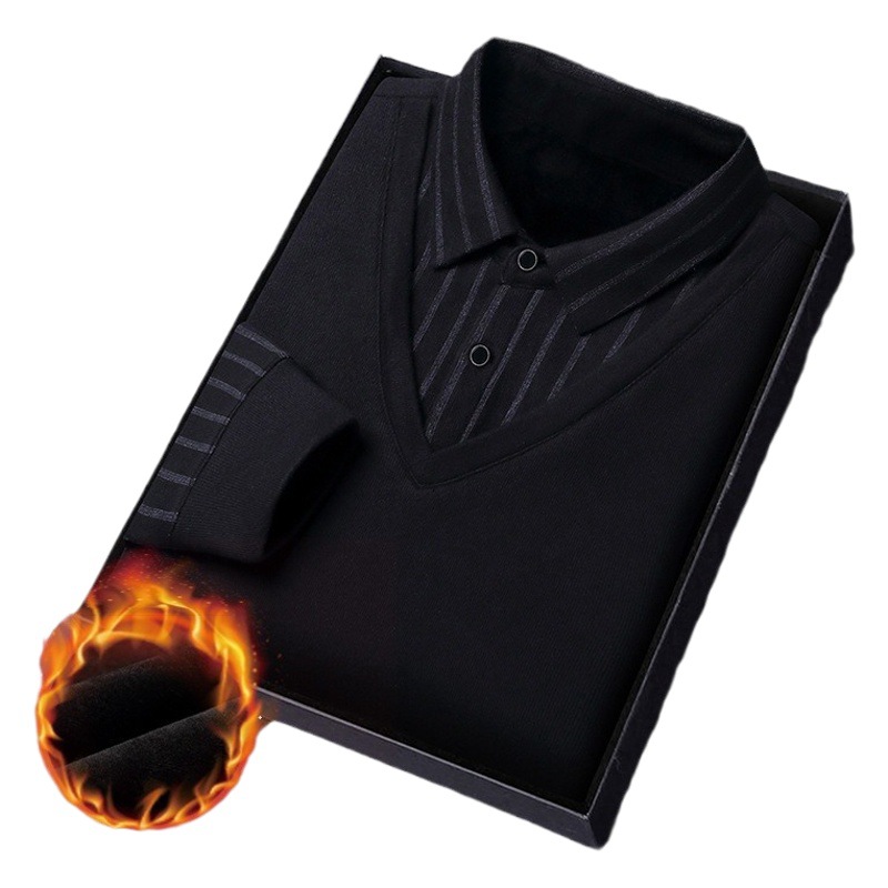 Fleece-forrado solapa casual de los hombres Top nuevo negocio versátil de los hombres de manga larga engrosada caliente camiseta de polo de los hombres