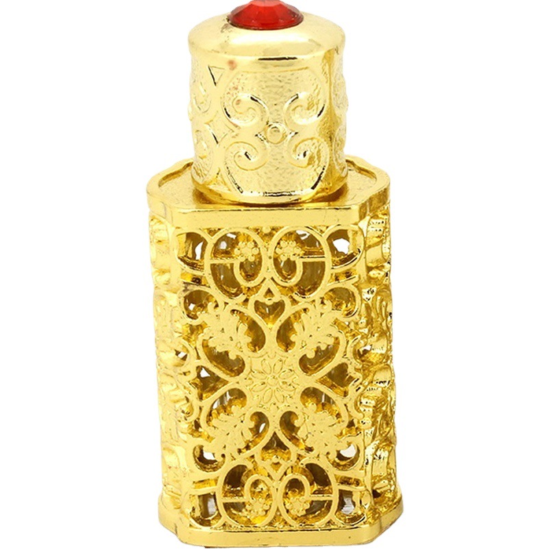 Fabricante suministra frascos de perfume de 3 ml de Oriente Medio, frascos vacíos, frascos de metal tallado para cosméticos, frascos de aceite esencial, frascos recargables en stock.