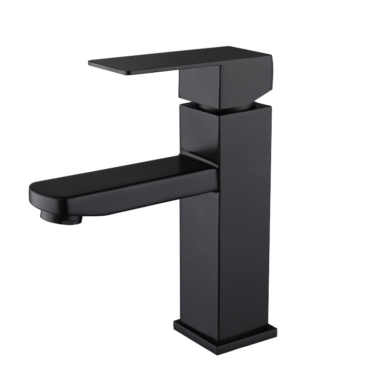 Grifo cuadrado negro para lavabo, mezclador de agua fría y caliente de un solo orificio para baño doméstico