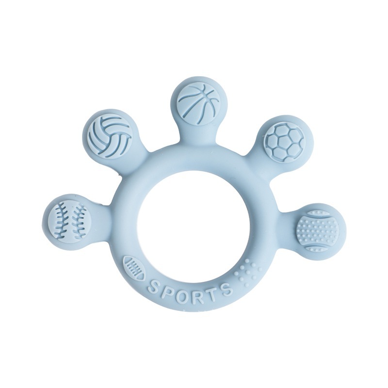 Silicone football palm teether blue