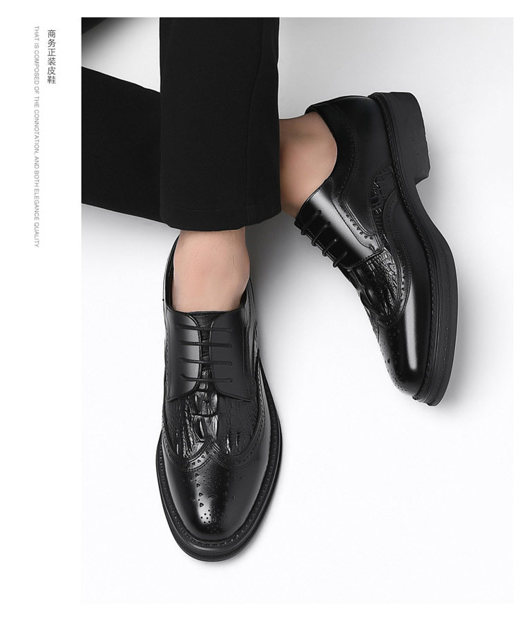 Giày da nam da bò thật kiểu Oxford Brogue Anh, đế thấp, dây buộc, dễ phối đồ công sở và đi tiệc cưới — Màu nâu, Màu đen, Màu đen lót nhung chi tiết 26