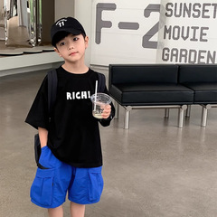 男童短袖t恤夏裝2024新款夏季薄款兒童純棉a類小男孩潮牌寬鬆上衣