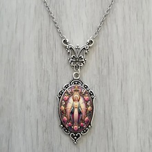 跨境temu 椭圆形吊坠经典花团中的女人精美吊坠项链 厂家直销