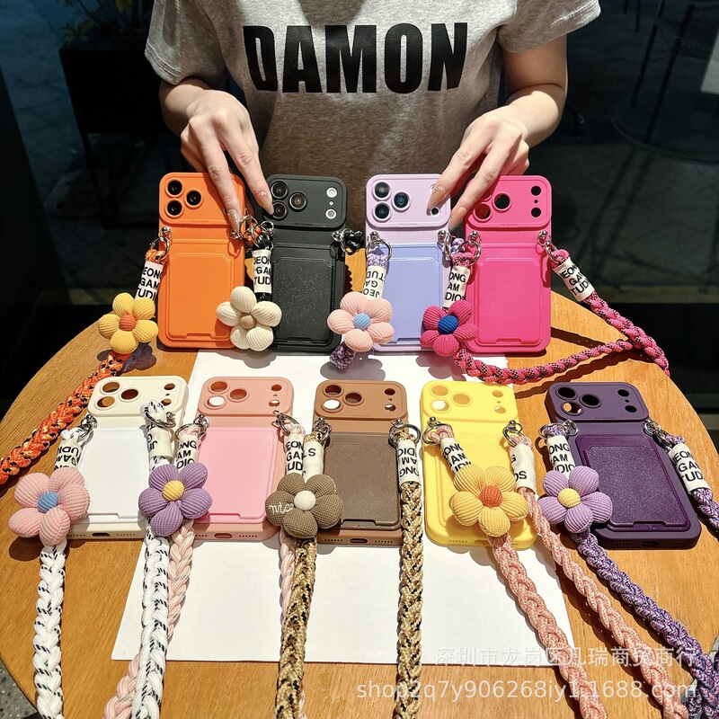 The card holder is suitable for Apple 16PROMAX phone cases, iPhone 11/2/3/4/15/xr/xsmax, and features a woven crossbody strap