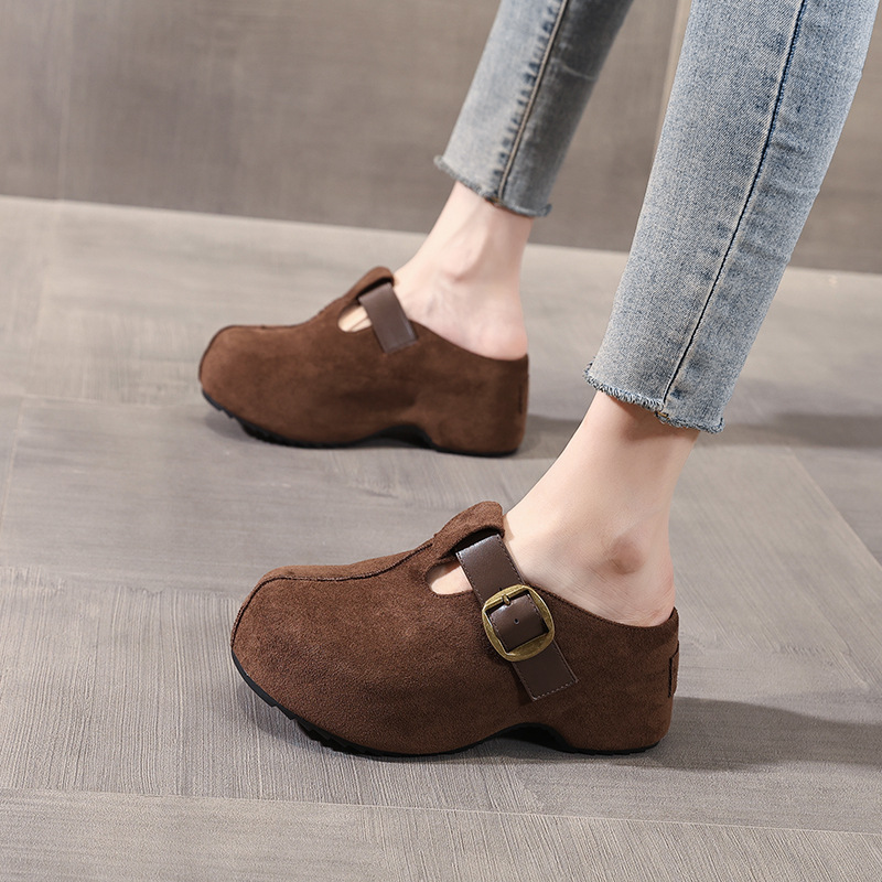 Dép lê nữ Birkenstock đế xuồng HY1009 thời trang mùa thu, đế dày, nâng chiều cao, kiểu lười, mũi kín — con lạc đà