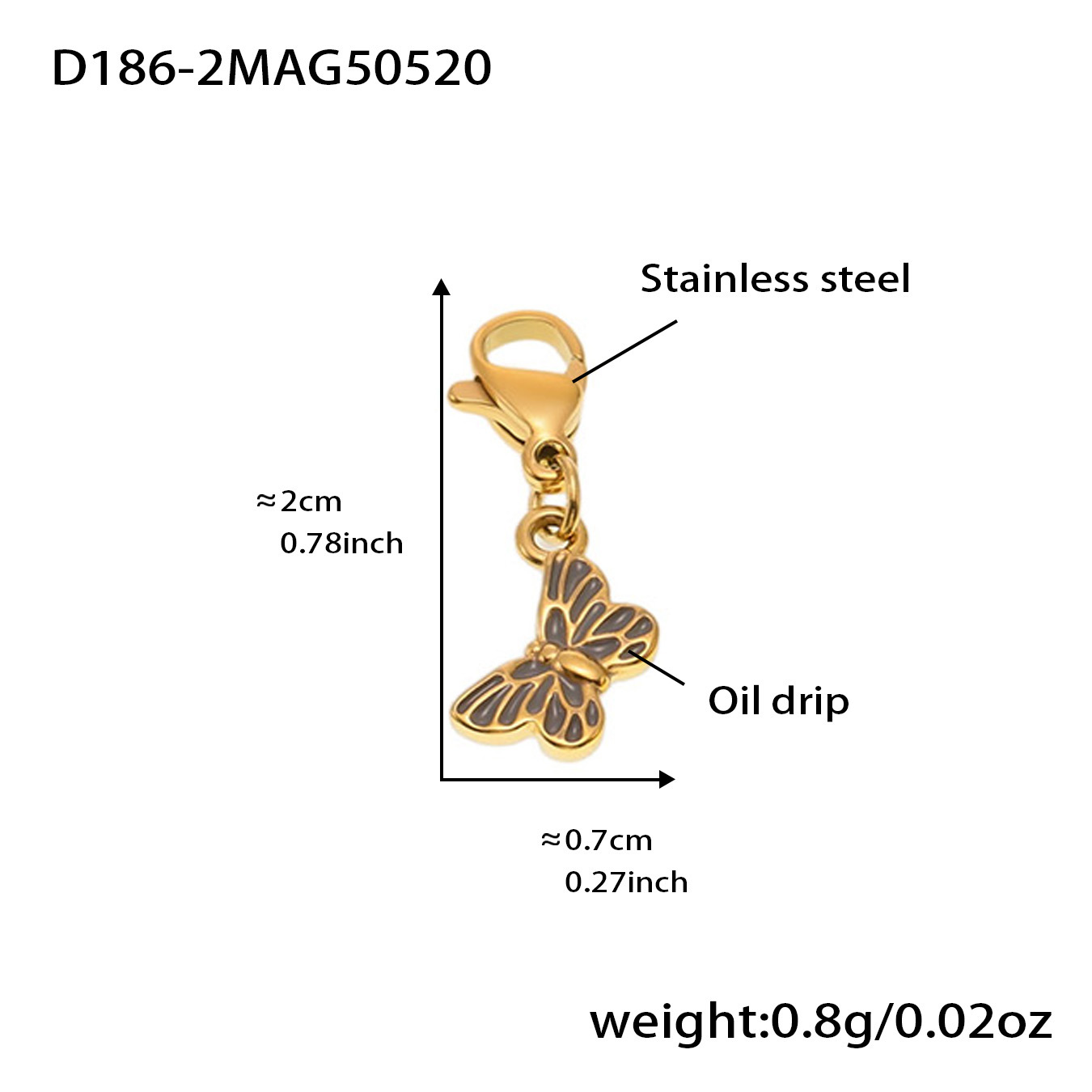 D186-2 황금 나비 에나멜 펜던트 2개