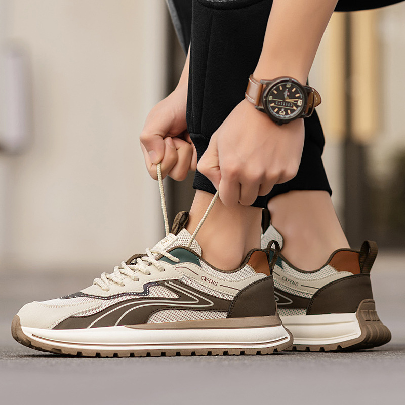 Primavera y verano 2025 para hombres, nueva malla, banda elástica fina, pies, tendencia deportiva, zapatos casuales bajos de todo fósforo para hombres