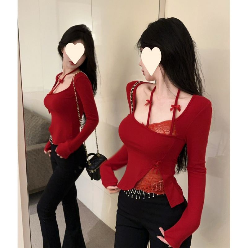 Lace silk body-friendly spring sexy long-sleeve