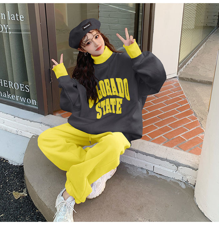 Women's Contrasting Hoodie Active Set For Autumn And Winter_voghion.com