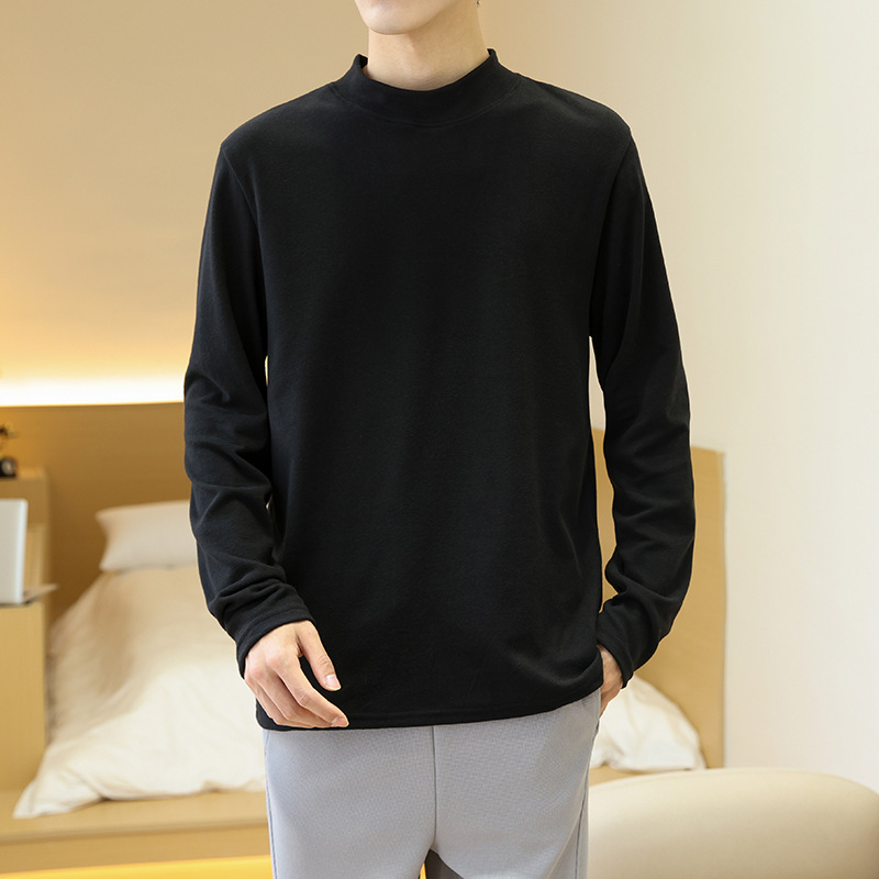 Men's high-neck German wool base layer long-sleeved T-shirt, new autumn and winter style, warm inner layer, mid-neck base layer top