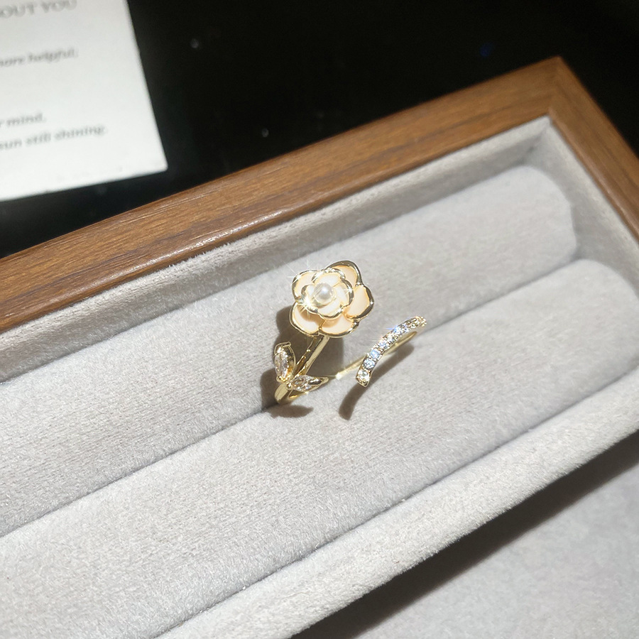 Zircon Oil Drop Pearl Flower Open Fashion Elegant Temperament Index Finger Light Luxury High-end Feel Ring_voghion.com