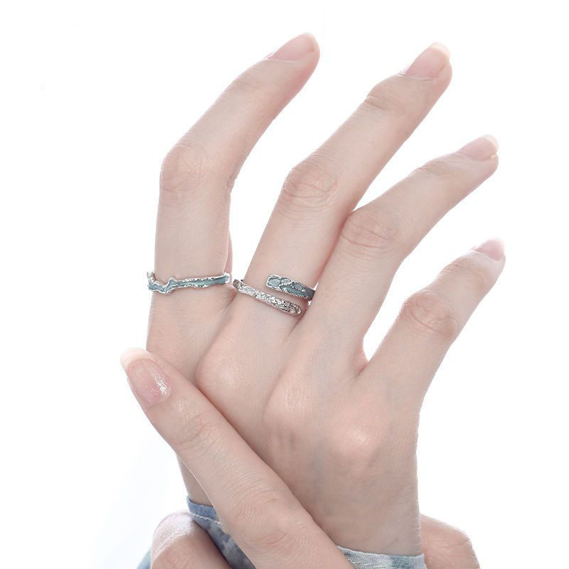 Bagues couple vague et amour bague ouverte ajustable argent_voghion.com