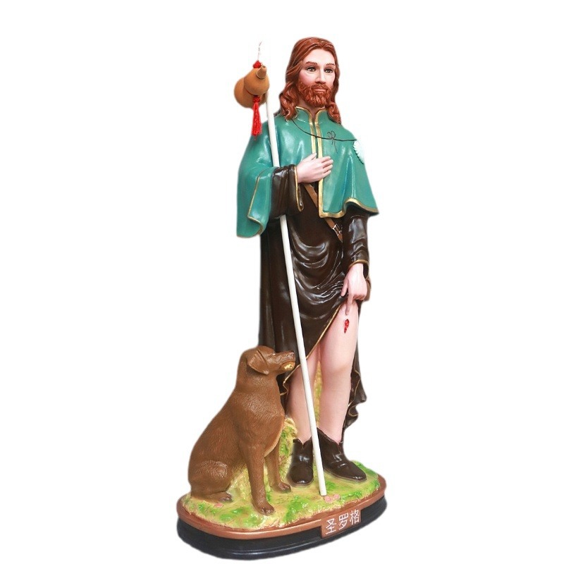 160cm San Rogue Inmunity Lord Protector Ornamento Mirando Estatuas Fiberglass Decoración de la iglesia doméstica