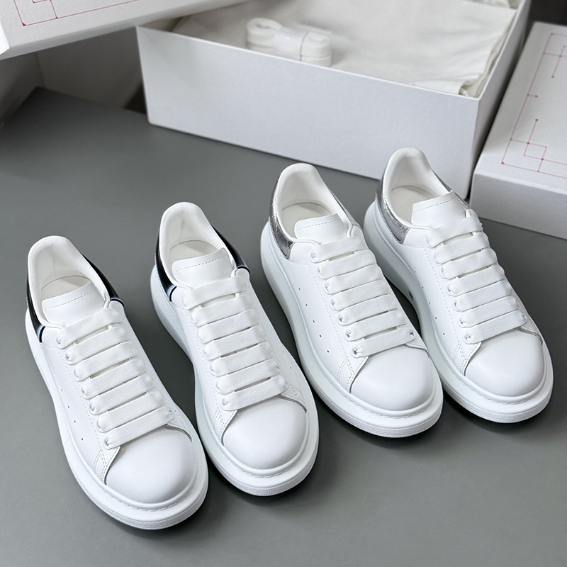 Classic Couple Style! New Thick-Soled Height-Increasing Genuine Leather Couple Casual Sneakers, Fashionable Versatile Lace-Up White Shoes
