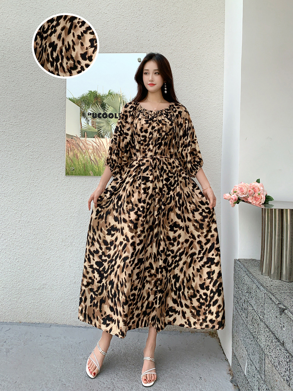 Ropa de mujer de talla grande transfronteriza europea y americana, vestido informal de algodón largo hasta la rodilla, holgado y cómodo, para verano, ropa de maternidad.