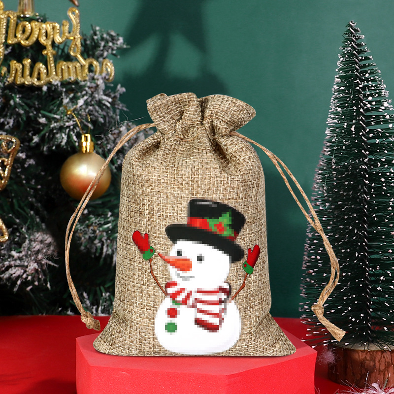 Transfronteriza nueva bolsa de lino de Navidad al por mayor bolsa de embalaje de caramelo con cordón decoraciones de Navidad bolsa de almacenamiento con cordón