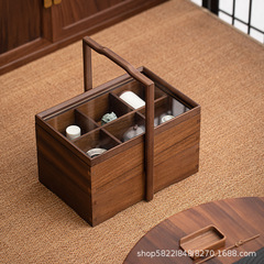 胡桃木は便利な食品箱の実木茶ティーポットの茶器の収納箱の果物の皿の多層の乾燥した果物の間食を持って防塵します。