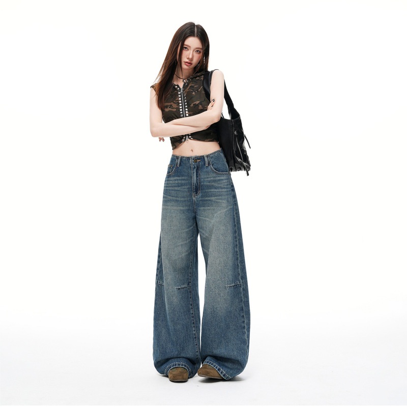 American Retro Style Waistless Wide-Leg Jeans for Women, 2026 Summer New Style, Trendy Loose Fit, Slimming Floor-Length Pants American Retro Style Waistless Wide-Leg Jeans for Women, 2026 Summer New Style, Trendy Loose Fit, Slimming Floor-Length Pants