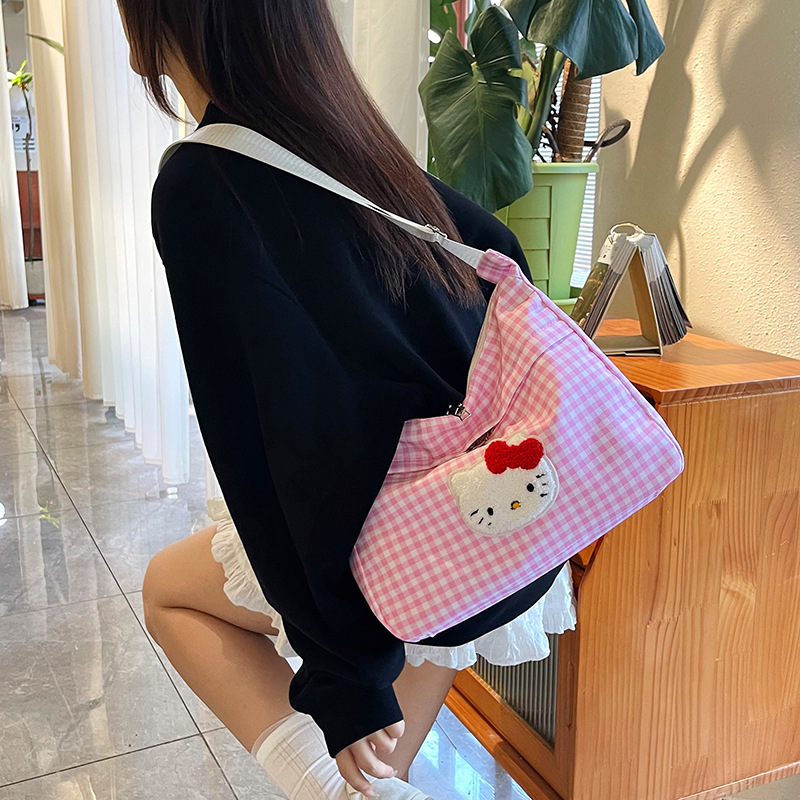 卡通可爱格子单肩包帆布包女2025新款休闲大容量斜挎包洋气逛街包|undefined