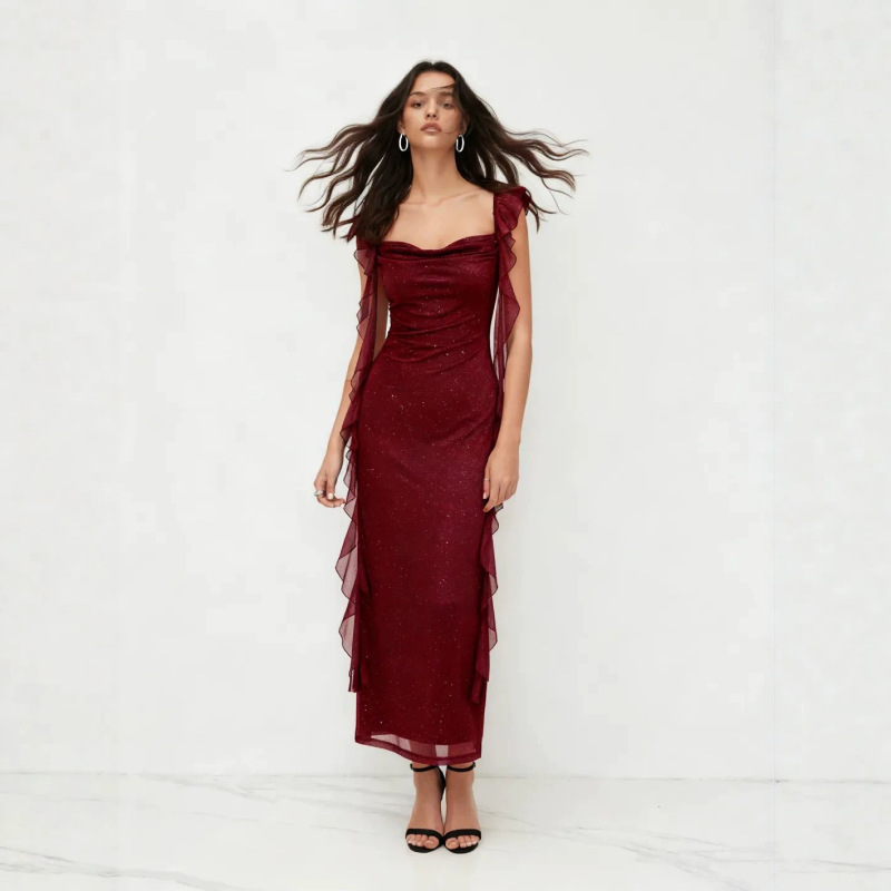 Early Summer Exquisite Dress with Sequins, Mesh Fabric, Ribbon Design, Ruffles, Light Luxury, High-End Feel, Strapless Gown, Long Dress Early Summer Exquisite Dress with Sequins, Mesh Fabric, Ribbon Design, Ruffles, Light Luxury, High-End Feel, Strapless Gown, Long Dress