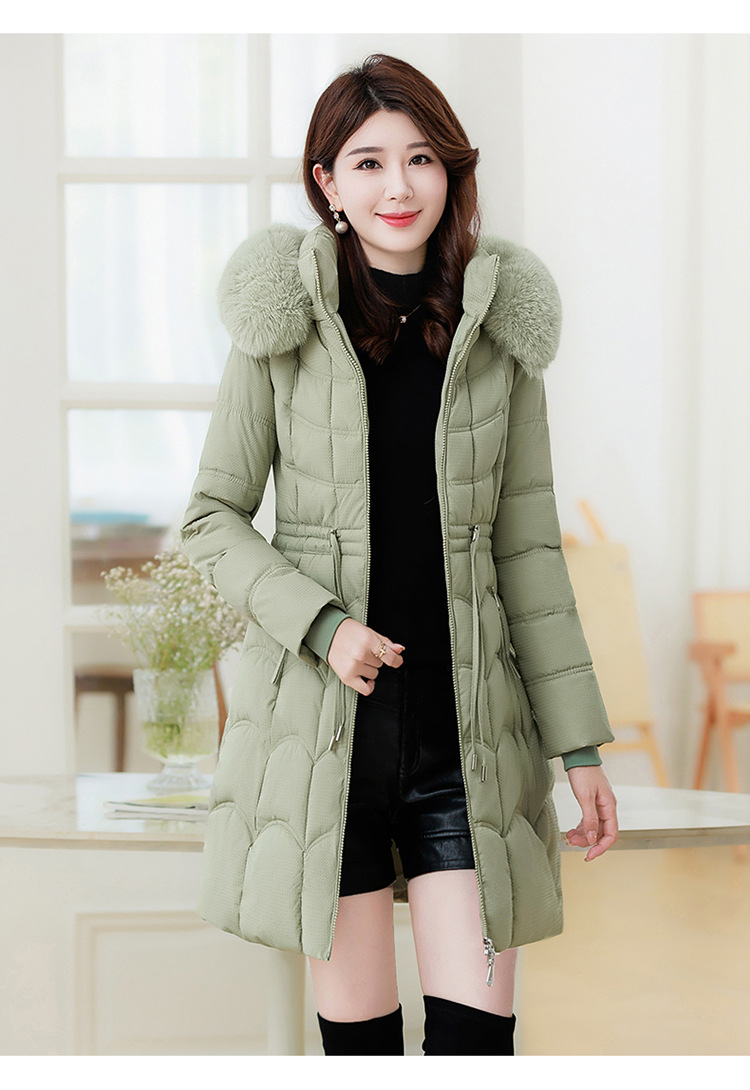 Women's Mid-length Down Jacket With Fur Collar Slim Fit Winter Coat_voghion.com