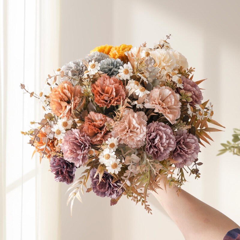 Artificial Carnation Flowers for Home Decoration, Wedding Bouquet, Rose Wall Fake Flowers Ins Cross-Border Home Decor Mw66025