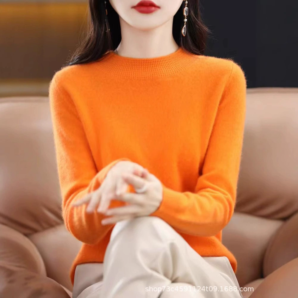 Первая линия шерстяной свитер женский полувысокий воротник свободный длинный рукав пуловер чистый шерстяной трикотажный свитер женский