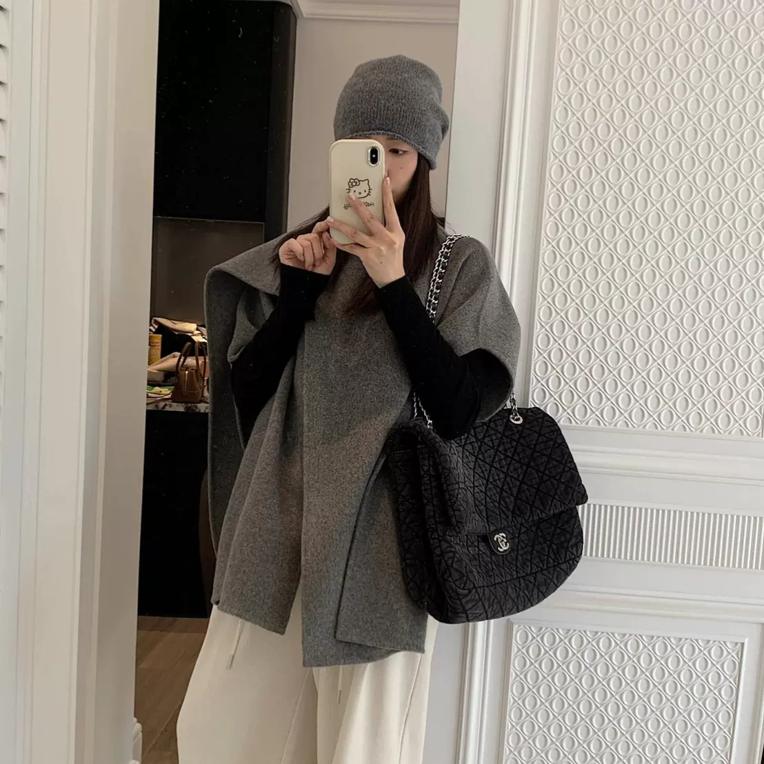 C家25秋冬新款解构感毛混纺斗篷灰色女士个性呢大衣 0901491012