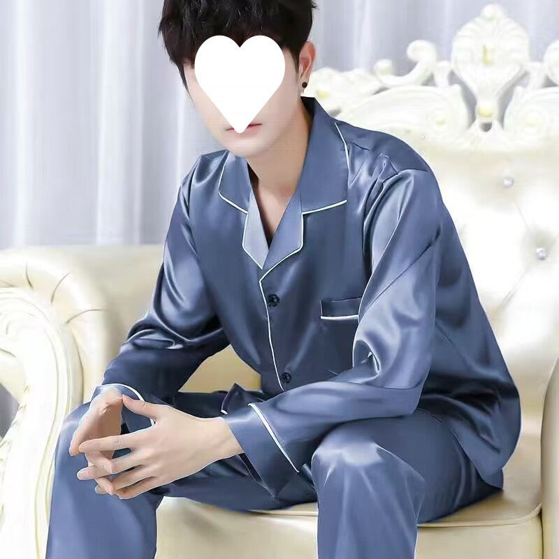 남성용 잠옷 봄, 가을 얼음 실크 긴팔 얇은 루즈 스타일 청년 및 중년 남성 잠옷 캐주얼 실크 가정복 세트