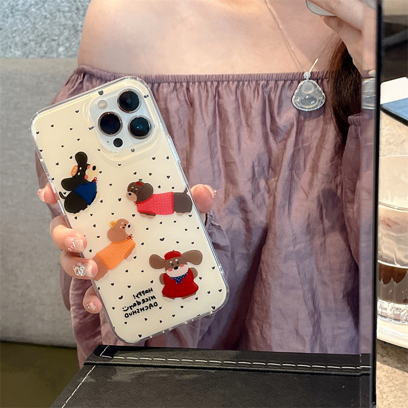 Reba mismo estilo pantalla completa pequeño amor salchicha perro para iPhone14 funda para teléfono móvil 15ProMax Apple 12 hembra 13
