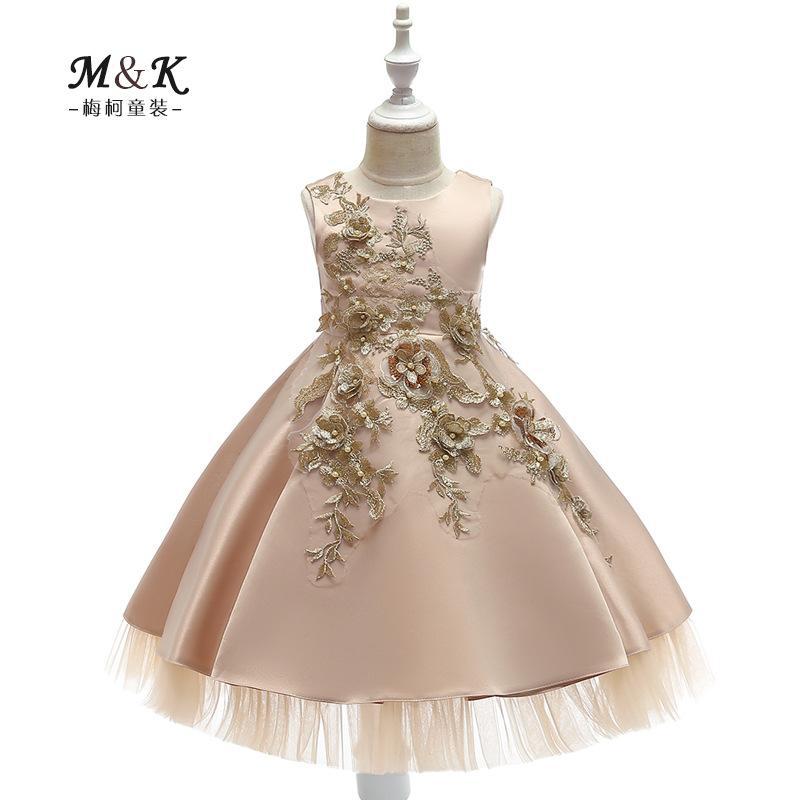 Vestido de satén con cuentas para niñas, vestido de novia, tutú bordado para niños, disfraz de actuación image 3