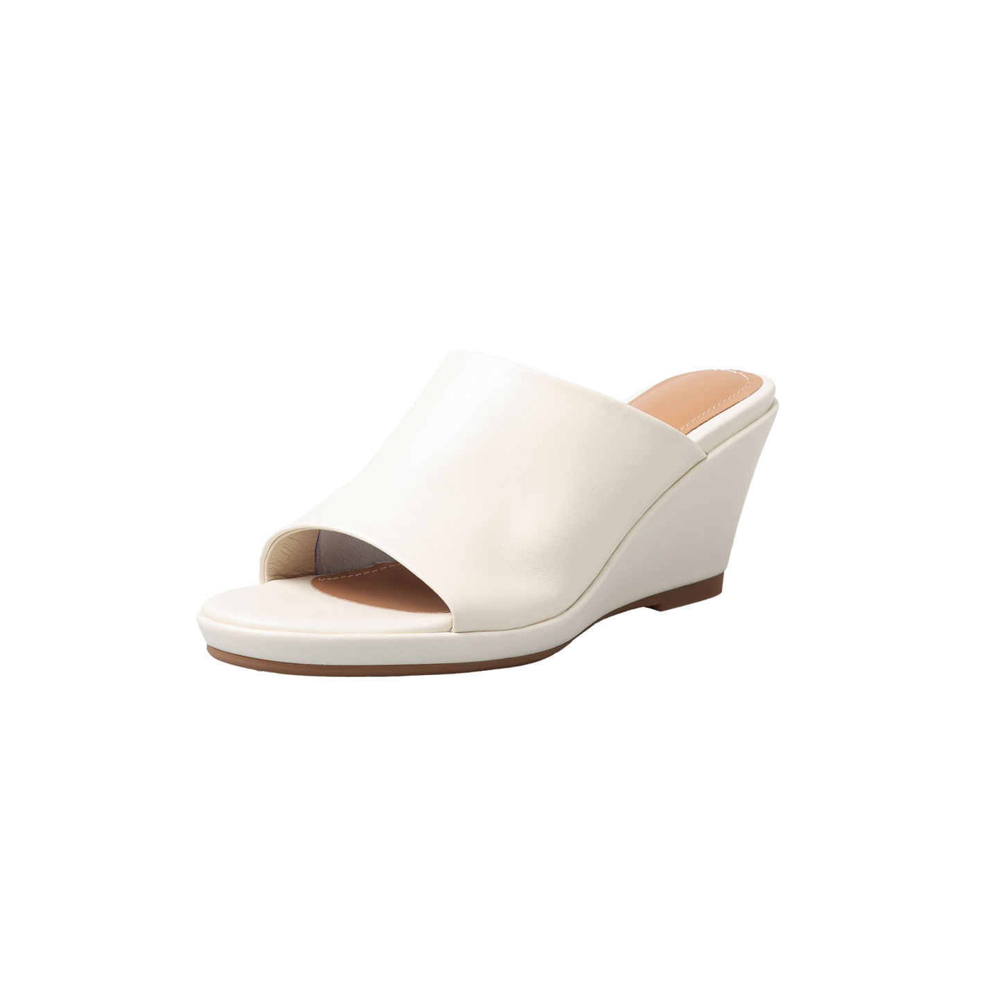 Sandal hở mũi nữ da dê gót nêm 5,5 cm quai ngang kiểu Hàn — đen chi tiết 16