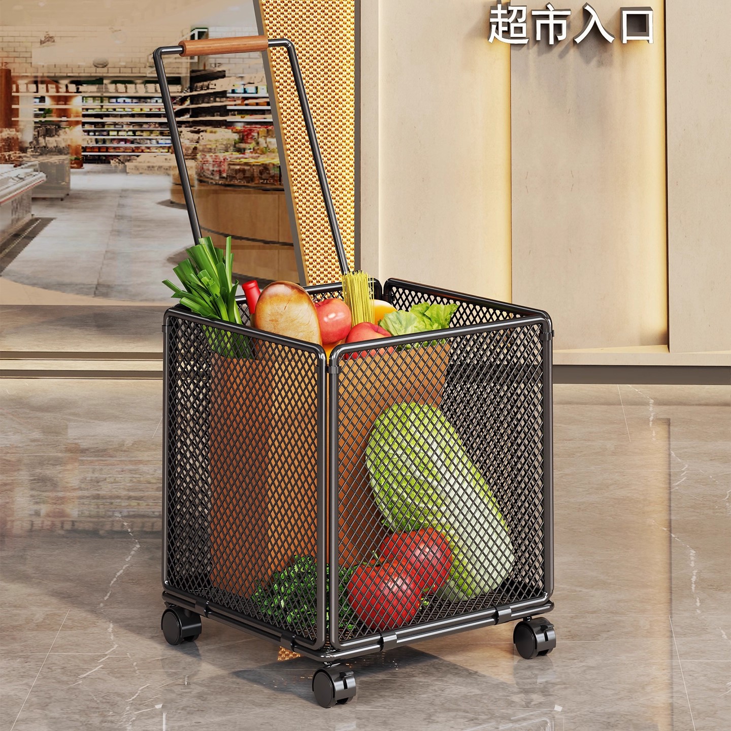 Carrito Manual de Compras de Hierro, Portátil y Móvil, para Compras y Supermercado image 1