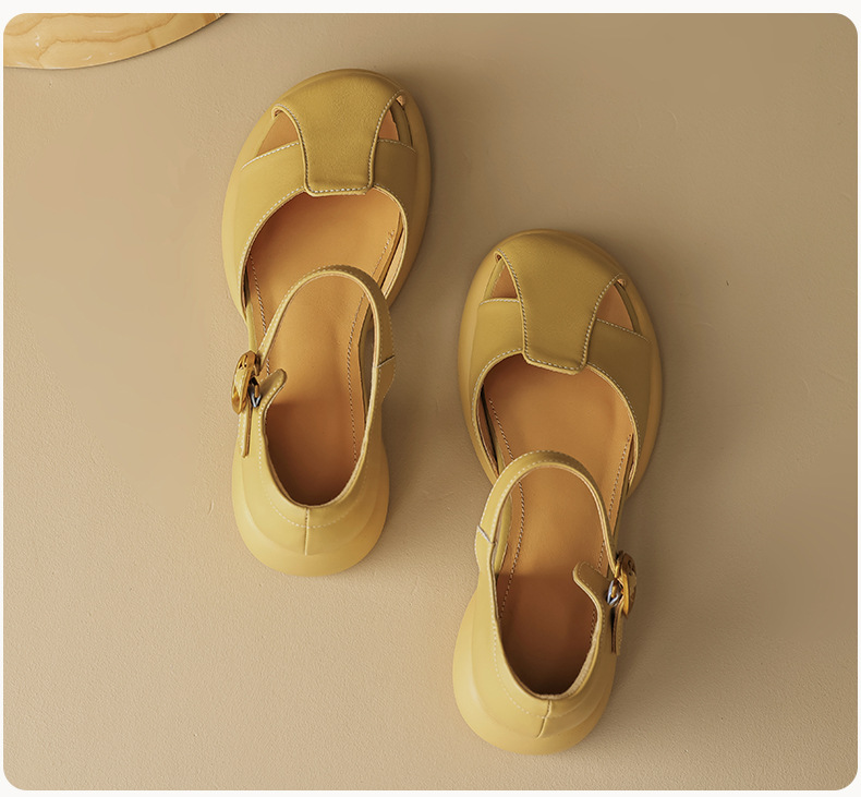 Sandal nữ quai ngang đế dày gót thô phong cách thể thao — Màu vàng ngỗng chi tiết 21