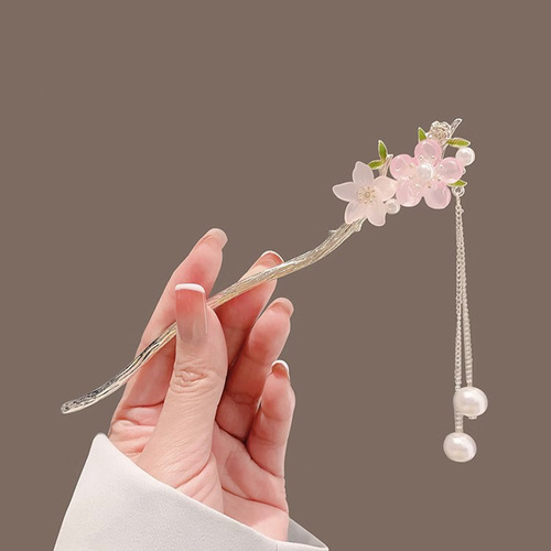 Ancient style peach blossom tassel hairpin for women, new Chinese style cheongsam hairpin on the back of the head, high-end hairpin, Hanfu headwear