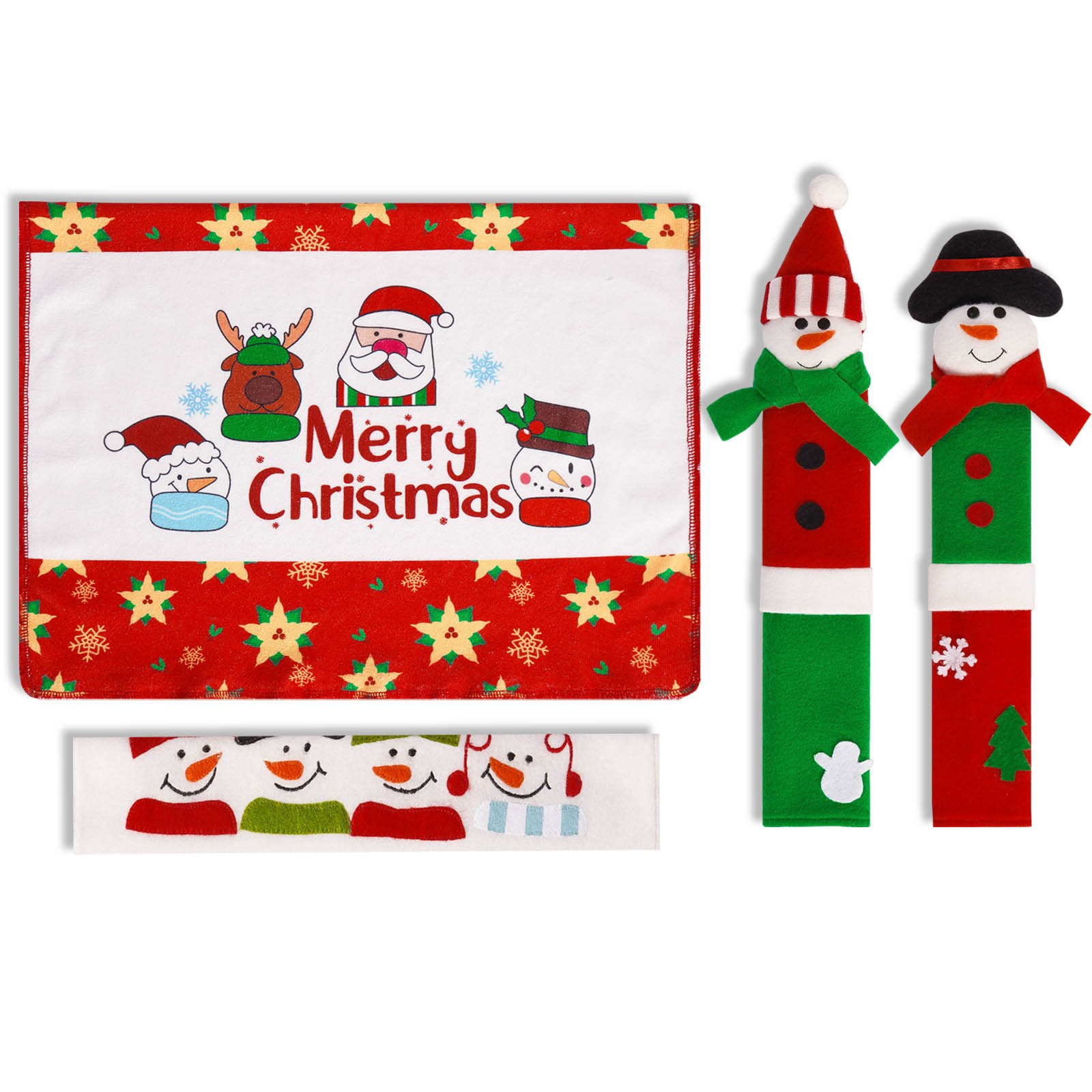 Navidad transfronteriza mango de refrigerador de cuatro piezas conjunto de guantes de microondas cocina con guantes de mango de decoración de vacaciones