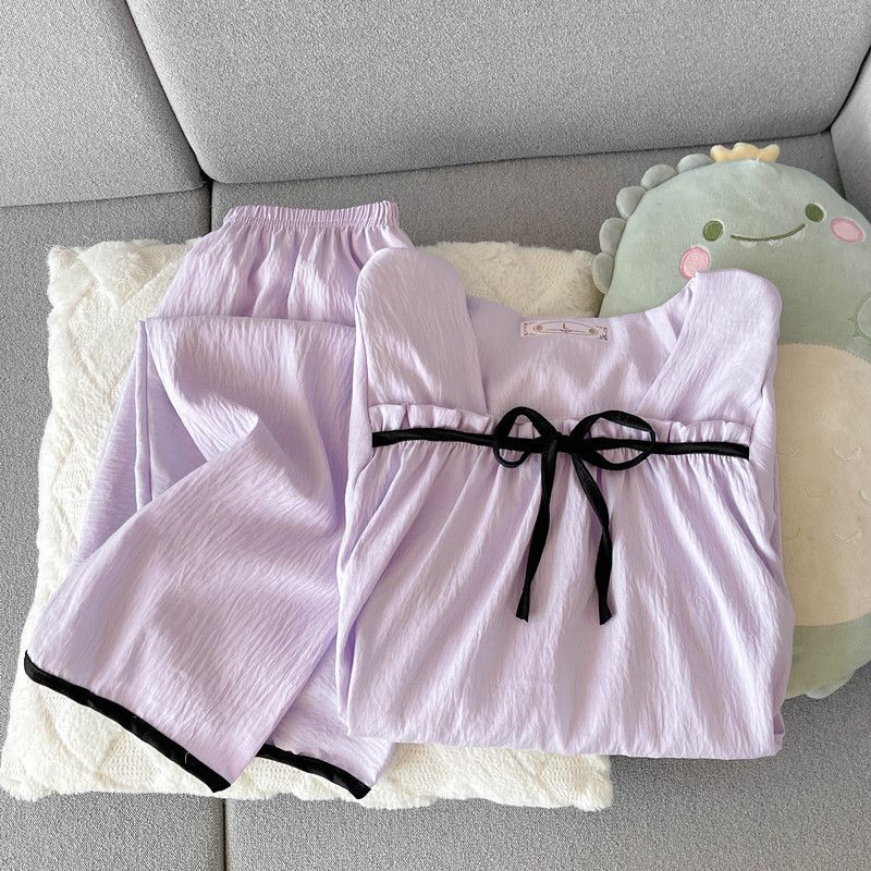 Venta al por mayor transfronteriza de primavera y otoño nube pijamas de algodón de manga larga para mujer cuello cuadrado simple estilo princesa traje de servicio a domicilio para estudiantes ropa exterior