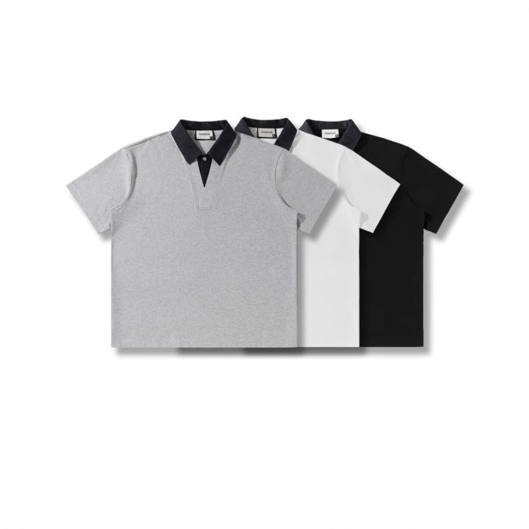 Mingshi Light Luxury Didi Xiaoxin-National Tide Cool Tela Color de contraste Cuello de mezclilla Polo Diseño Top de lujo ligero