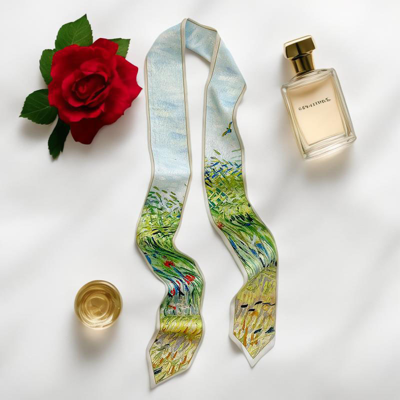 25g Weight Silk Scarf Classification Holiday, Daily, Selfie Occasion Satin Material Flower Pattern Summer Season Women's Gender Fairy Style, Sweet Style Women's Fairy Style Sweet Flower Satin Silk Scarf 4