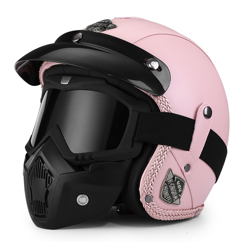 Una pieza emitida en nombre del nuevo estándar nacional 3C retro 3/4 medio casco motocicleta eléctrica pedal de verano máquina de crucero casco de cuero para hombres y mujeres