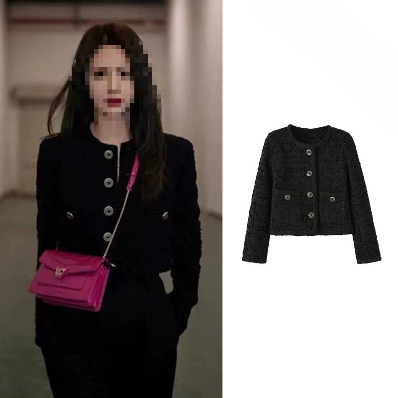 Черное ароматное пальто для женщин на весну и осень 2022 Shen Mengchen, высококачественный короткий топ в том же стиле, французский Тонкий Топ