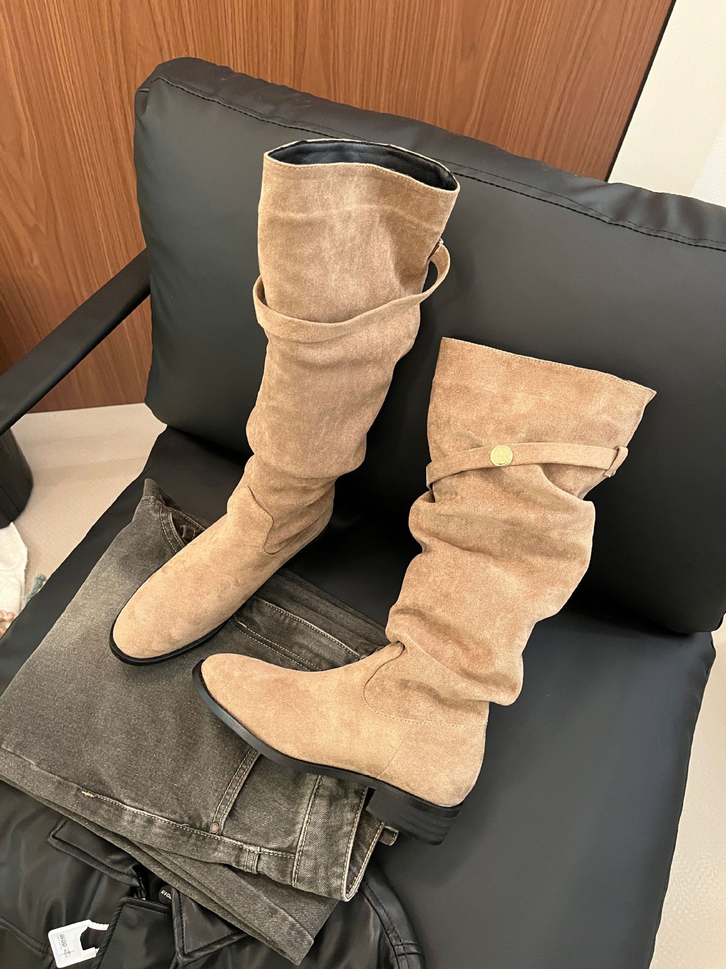 ShoeVault 2024 Chunky Heel Retro Fleece-Lined Coffee Color Riding French Style Slim Bare Autumn Winter Women's Over-the-Knee Boots_voghion.com