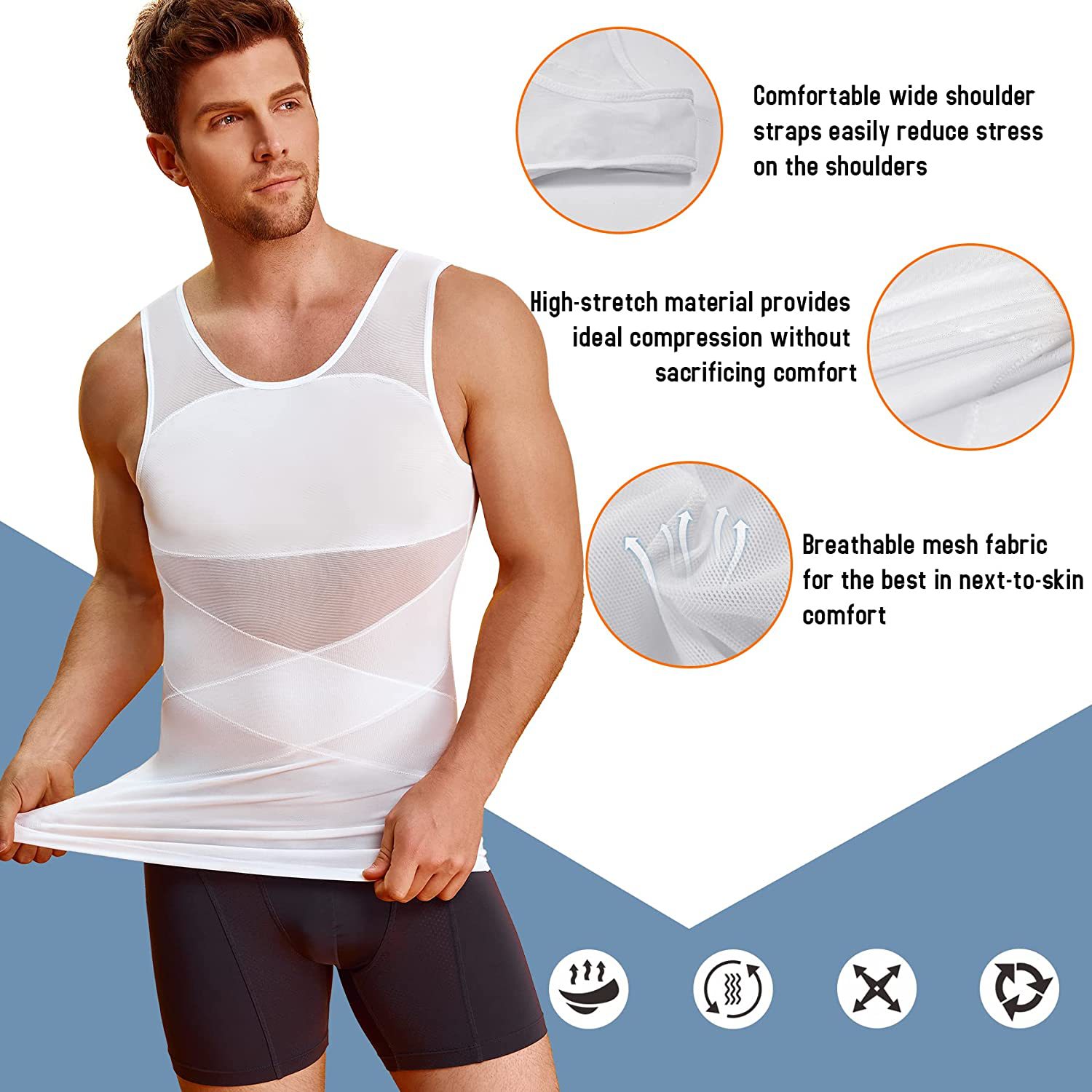 Transfronterizo de los hombres que forma el cuerpo de la ropa de malla transpirable vientre que contrae el vientre que forma el levantamiento de espalda apretado Chaleco de entrenamiento físico